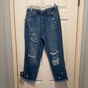 Jelly Beans Ripped Cropped Jeans in Denim Blue